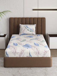 Monte Carlo Putih & Biru Pixel Ethnic Printed 120 TC Single Bedsheet Set 1.52 m x 2.30 m