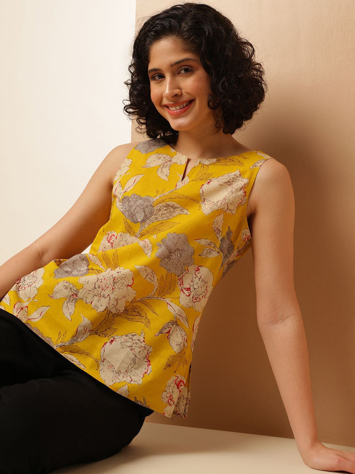 Anouk Floral Printed Boat Neck Sleeveless Top
