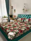 Myntra Elegant Homes Green Floral 300 TC King Cadar dengan 2 Sarung Bantal