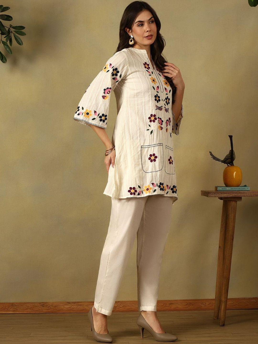 Mamicha Floral Embroidered Tunic with Trousers