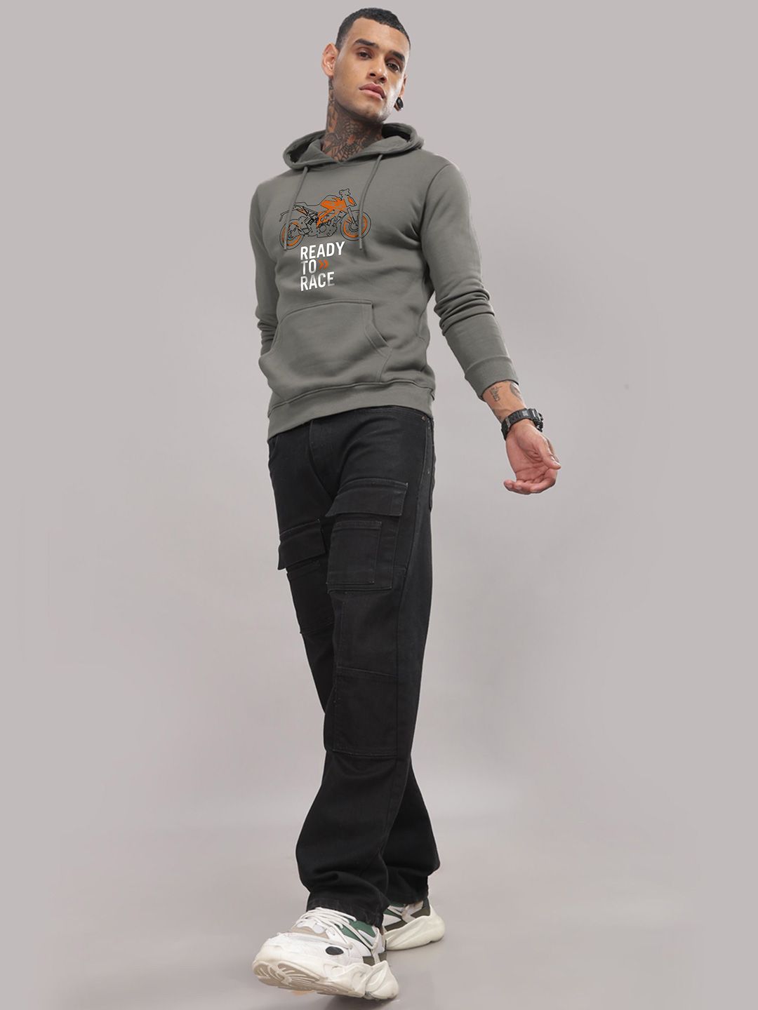 ADRO Men Printed Hooded Pure Cotton Sweatshirt