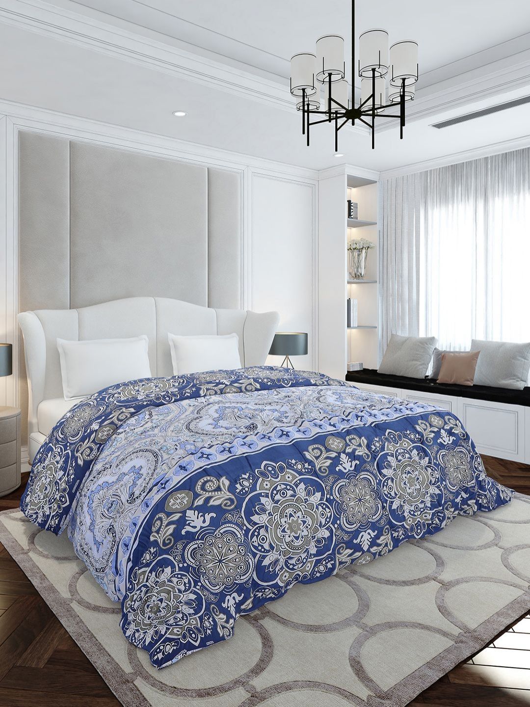 Monte Carlo Blue & White Ethnic Motifs Mild Winter 210 GSM Double Bed Duvet