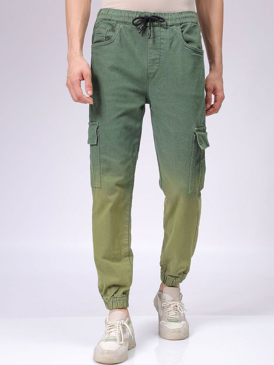 The Indian Garage Co Men Low Distress Stretchable Cargo Denim Joggers