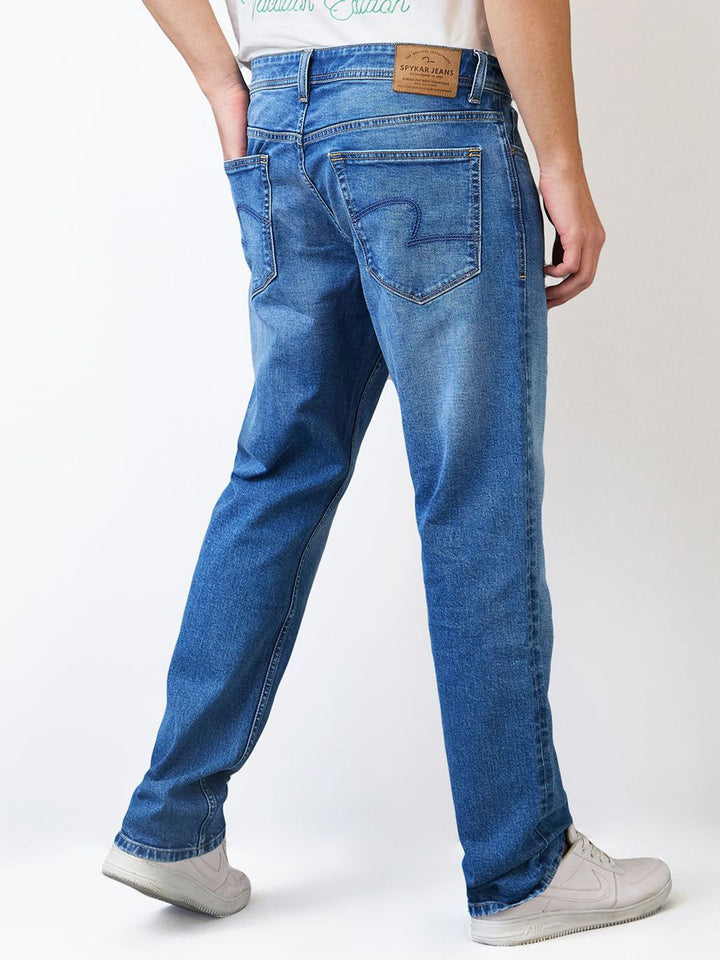 SPYKAR Men Comfort Fit Mid Rise Whiskers and Chevrons Cotton Mildly Distressed Jeans