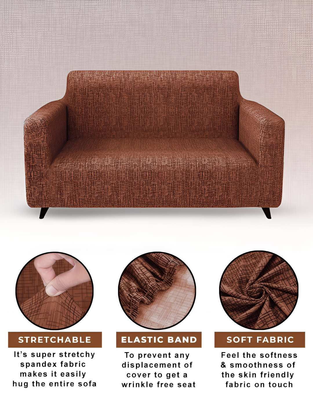 Story@home Brown Printed 3 Seater Stretchable Sofa Cover With Arms