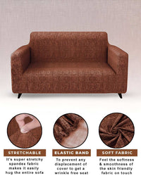 Story@home Brown Printed 3 Seater Stretchable Sofa Cover With Arms