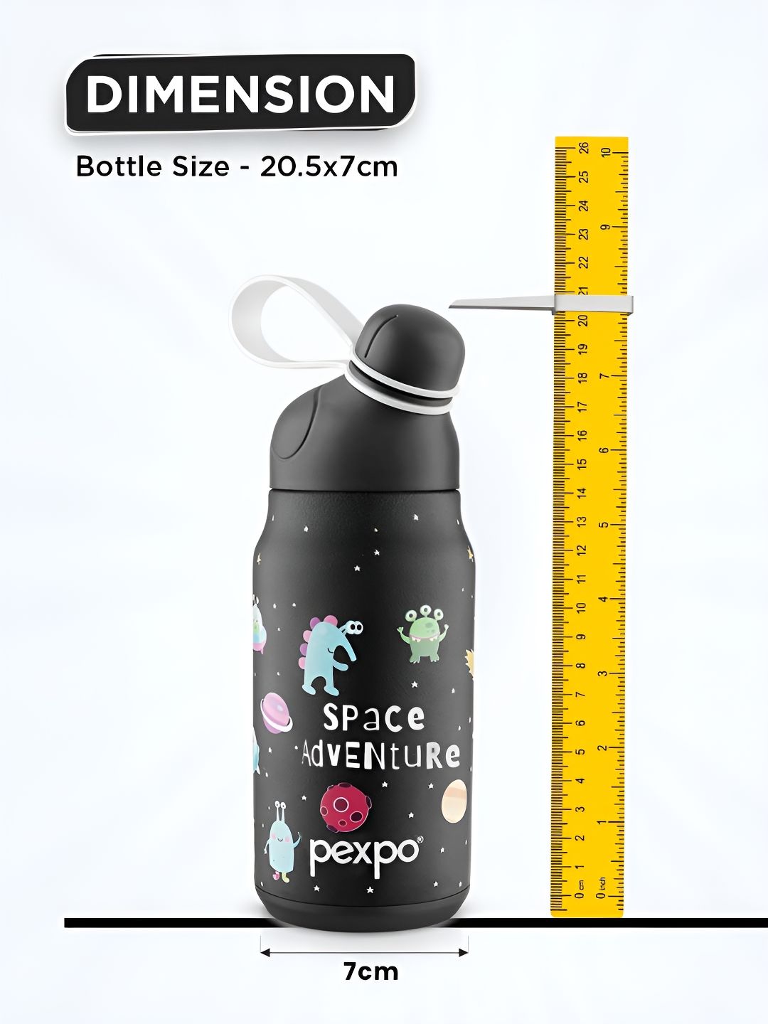 Pexpo Black Printed Single Stainless Steel Double Wall Vacuum Water Bottle 420ml
