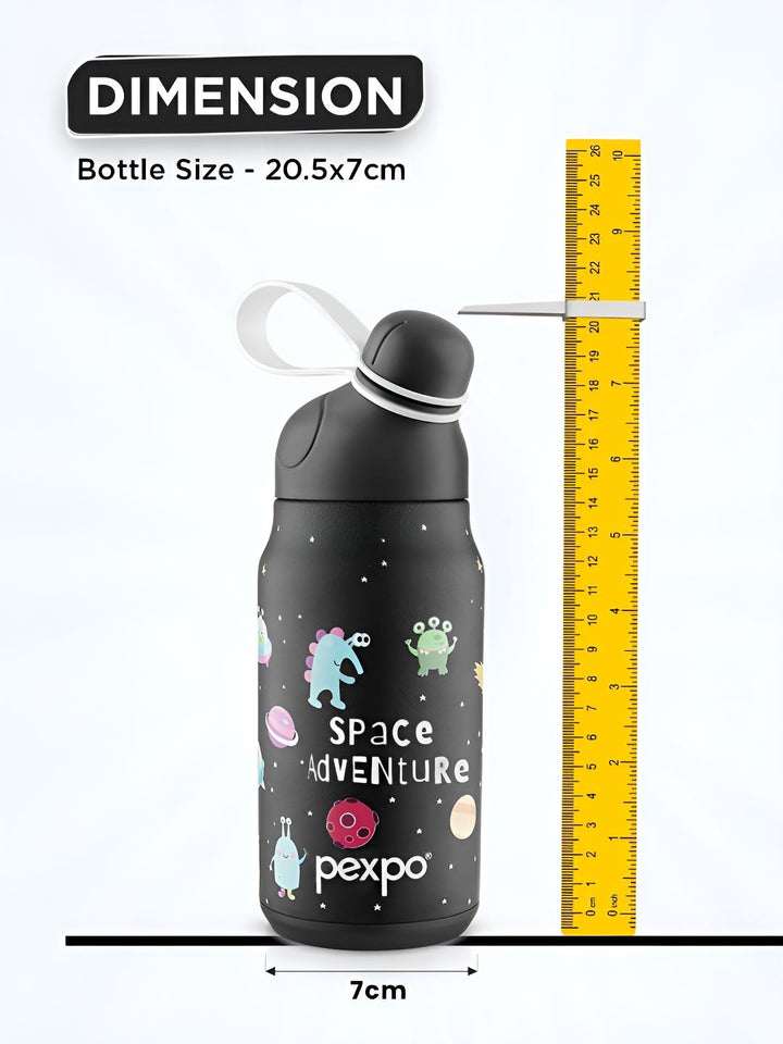 Pexpo Black Printed Single Stainless Steel Double Wall Vacuum Water Bottle 420ml