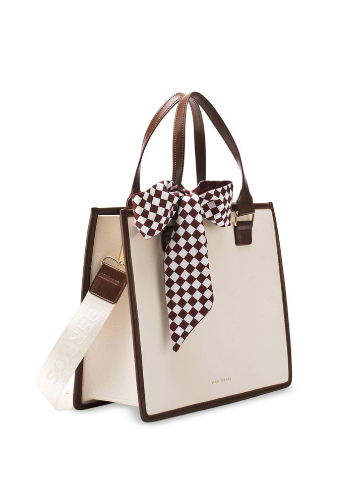 Lino Perros Checked Structured Tote Bag with Cut Work