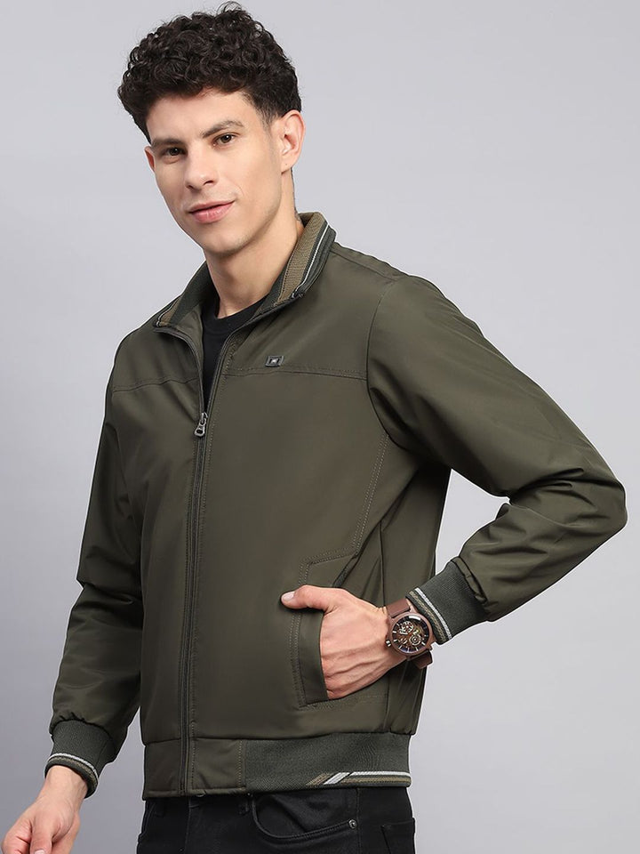 Monte Carlo Men Mock Collar Solid Casual Bomber Jacket