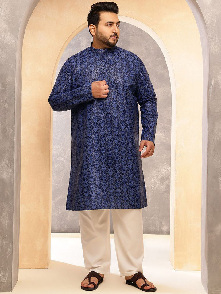 SOJANYA PLUS Motif Etnik Rekaan Tenunan Kurta Linen Kapas Kolar Mandarin Dengan Piyama