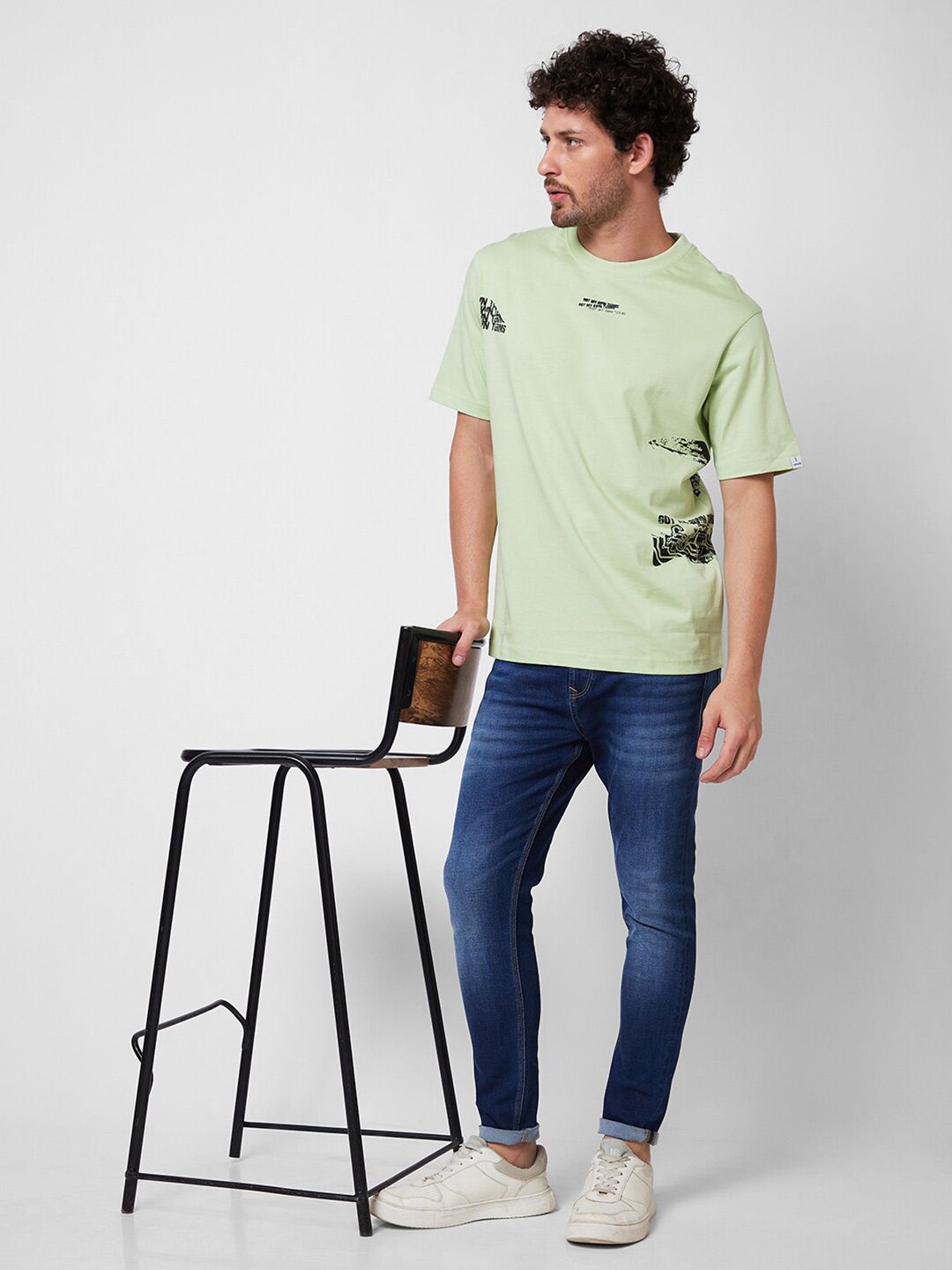 SPYKAR Graphic Printed Round Neck Relaxed Fit Cotton T-shirt