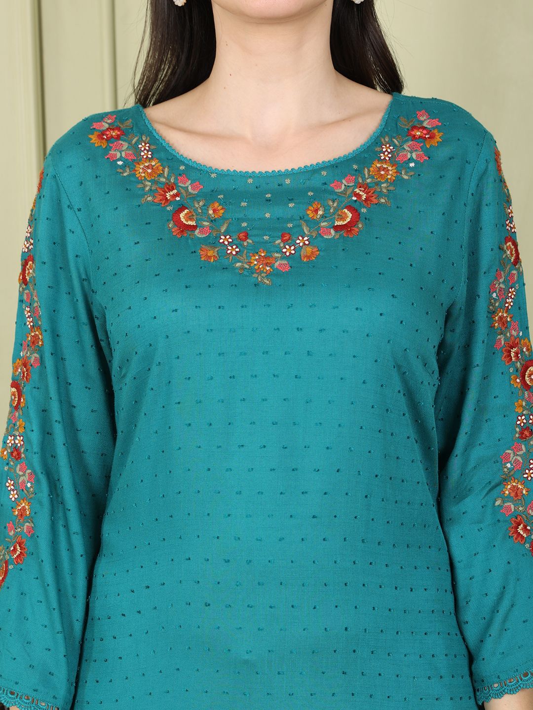 W Women Striped Flared Sleeves Sequinned Kurta