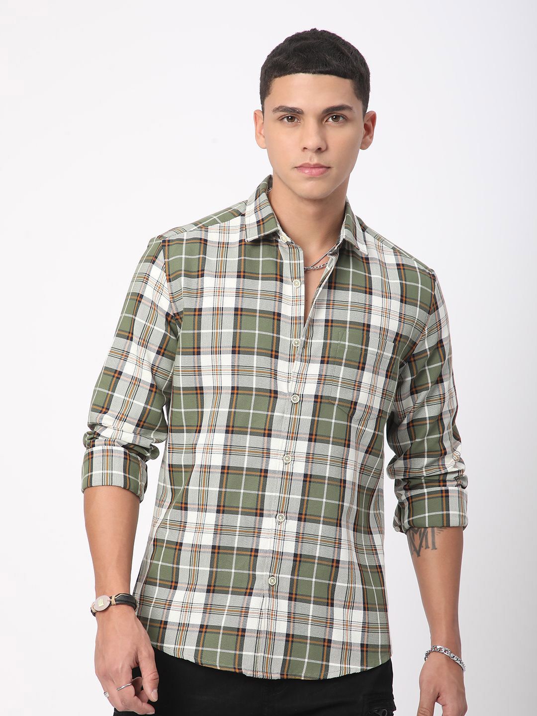VASTRADO Men Timeless Tartanique Green Checkered Shirt