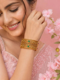 PANASH Set Of 2 Gold-Plated Artificial Stones Studded Bangles