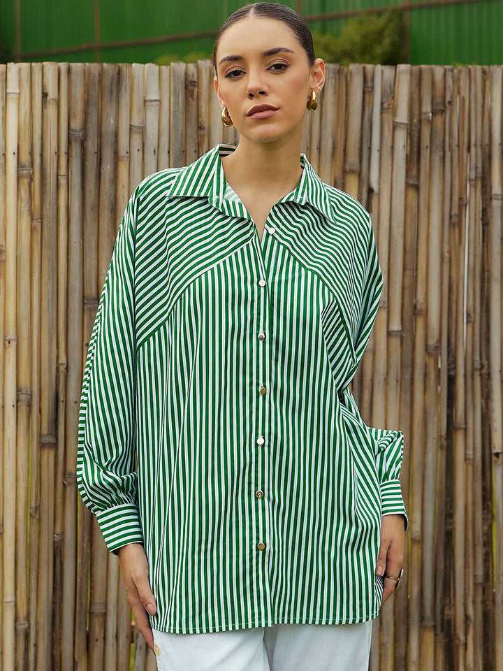 Pink Paprika by SASSAFRAS Women Vertical Striped Cotton Oversized Casual Shirt