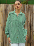 Pink Paprika by SASSAFRAS Women Vertical Striped Cotton Oversized Casual Shirt