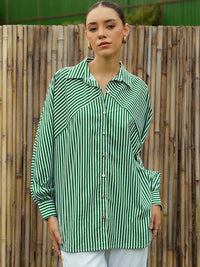 Pink Paprika by SASSAFRAS Women Vertical Striped Cotton Oversized Casual Shirt
