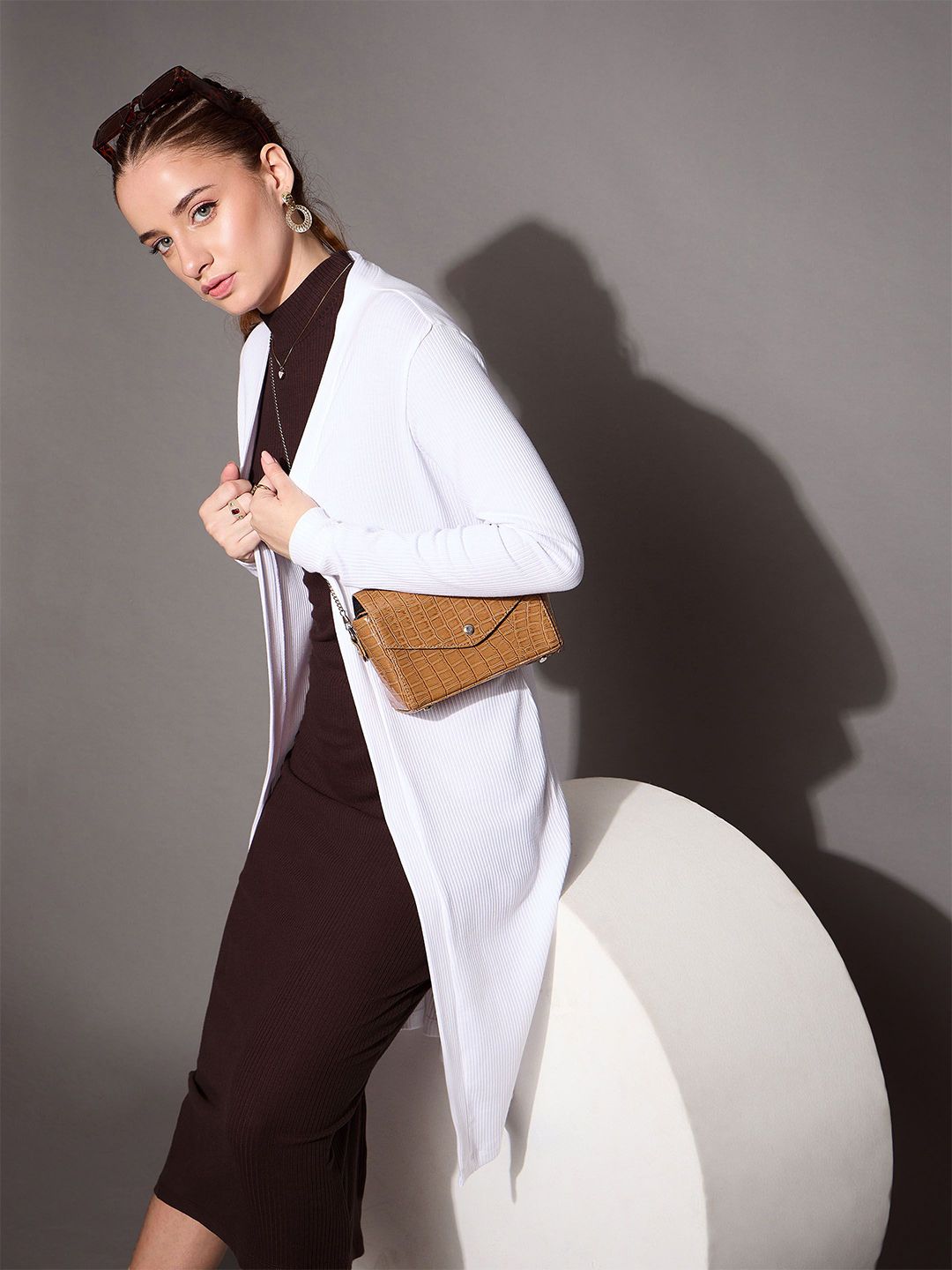 SASSAFRAS BASICS Striped Longline Open Front Shrug