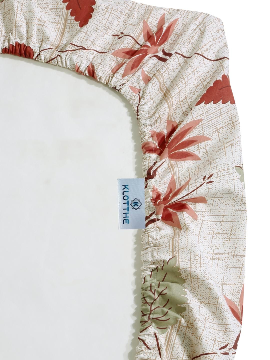 KLOTTHE Beige Floral Cotton Single Bedsheets
