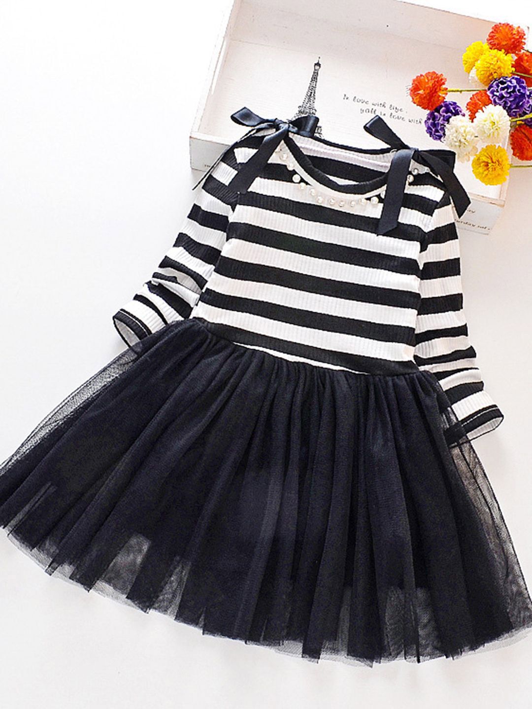 YK Girls Striped Fit & Flare Dress