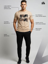 ADRO Geometrik Bercetak Leher Bulat Mesra Kulit T-shirt Fit Biasa