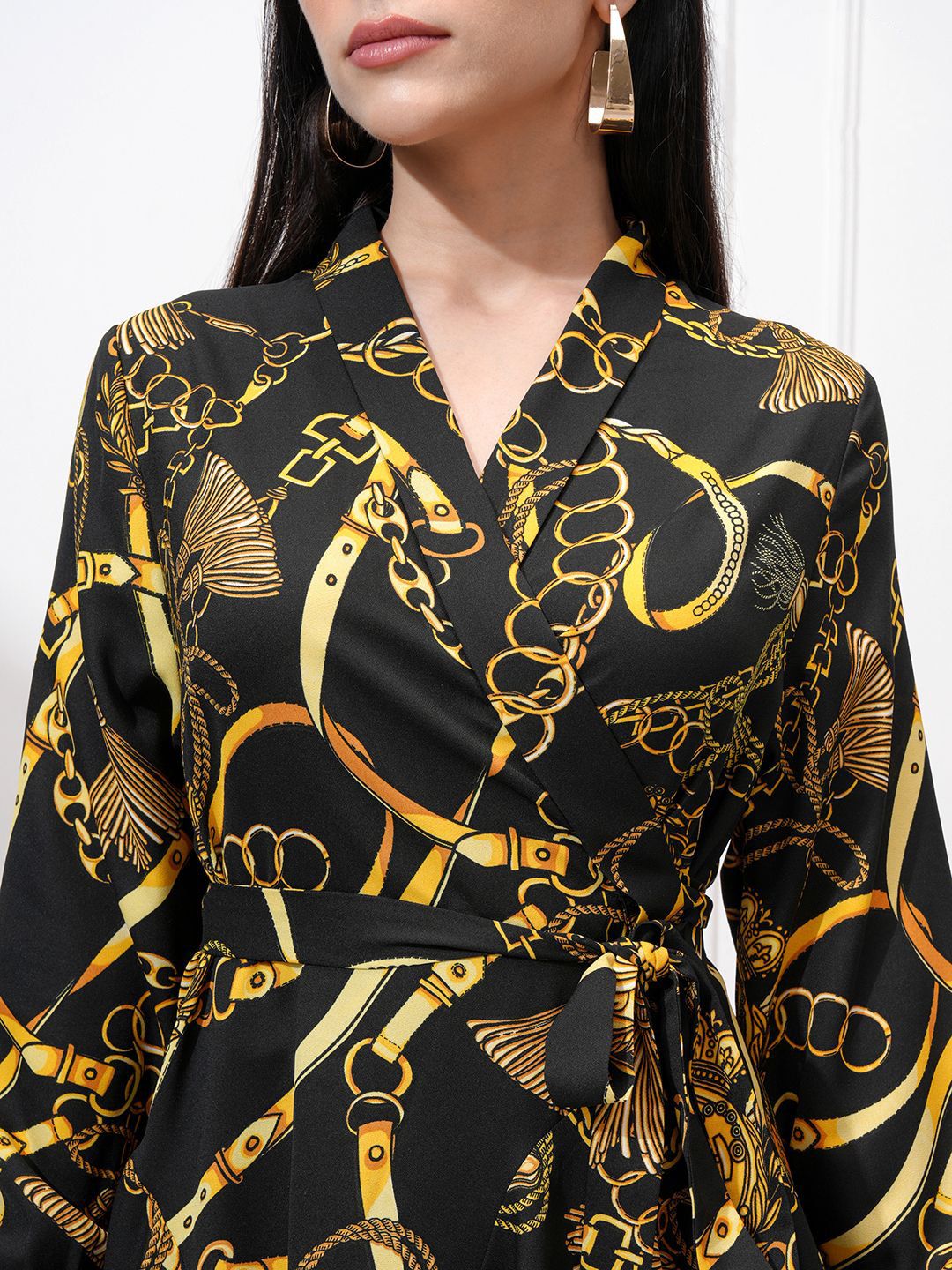 Tokyo Talkies Women Printed Satin Mini Wrap Dress