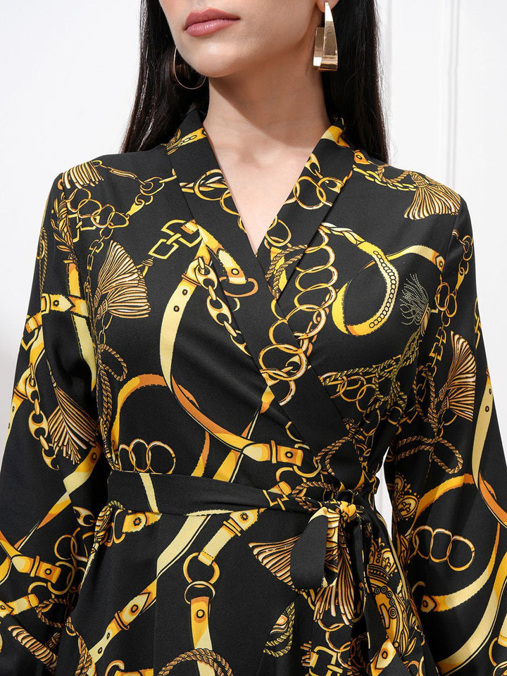 Tokyo Talkies Women Printed Satin Mini Wrap Dress