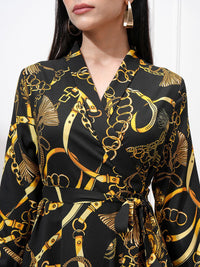 Tokyo Talkies Women Printed Satin Mini Wrap Dress