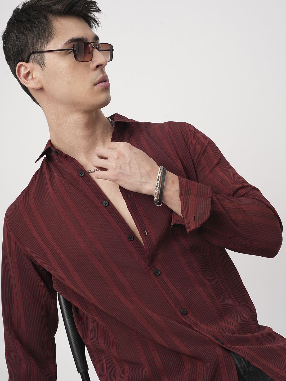 VASTRADO Men Classic Slim Fit Opaque Striped Casual Shirt