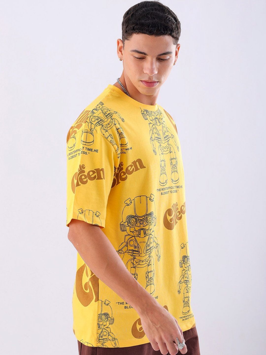 The Indian Garage Co Men Printed Mandarin Collar Pockets Boxy T-shirt
