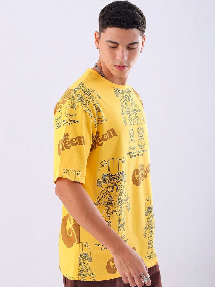 The Indian Garage Co Men Printed Mandarin Collar Pockets Boxy T-shirt