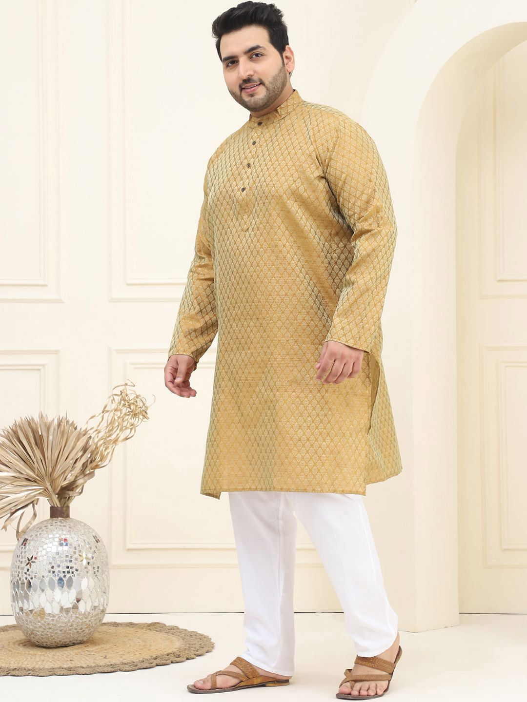 SOJANYA PLUS Motif Etnik Rekaan Tenunan Kurta Lurus Jacquard Dengan Pijama