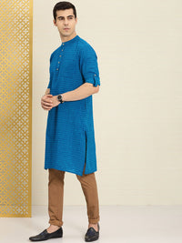 House of Pataudi Men Blue Ethnic Motifs Regular Kurta