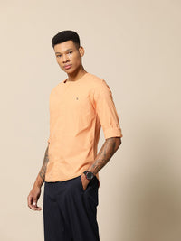Mr Bowerbird Solid Tailored Fit Pure Cotton Compact Poplin Crew Neck Shirt