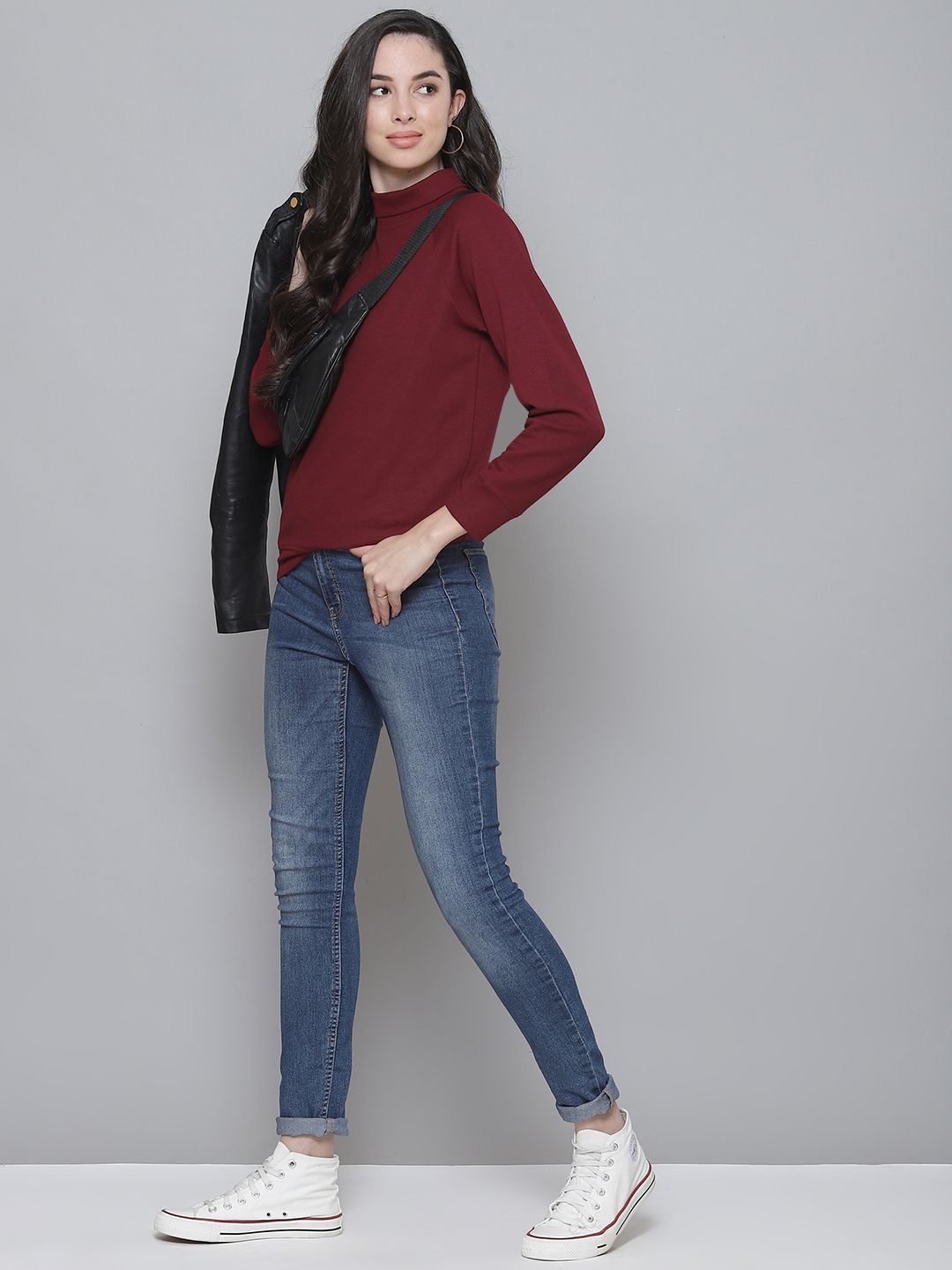 SASSAFRAS Maroon Ribbed Regular Winter Top