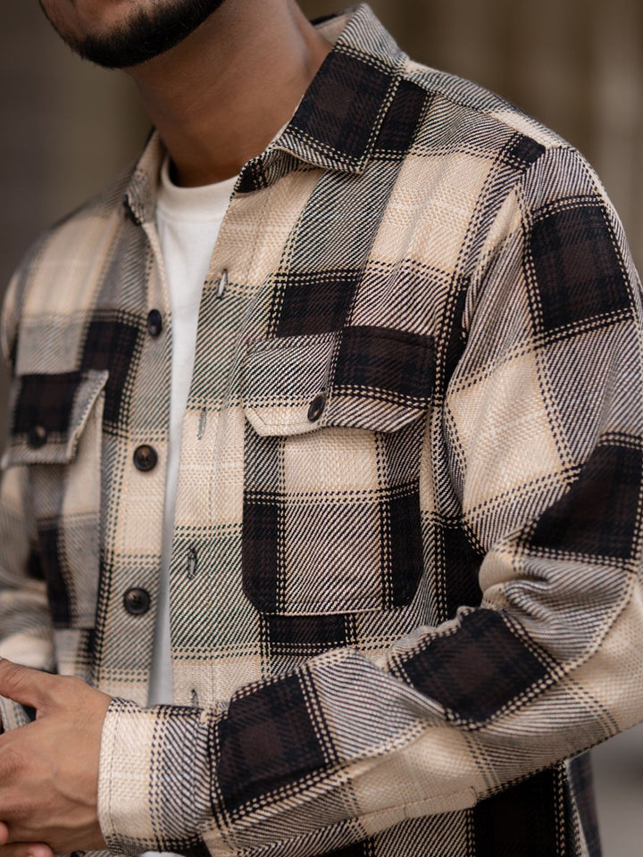 Powerlook Men Spread Collar Tartan Checked Cotton Casual Shirt