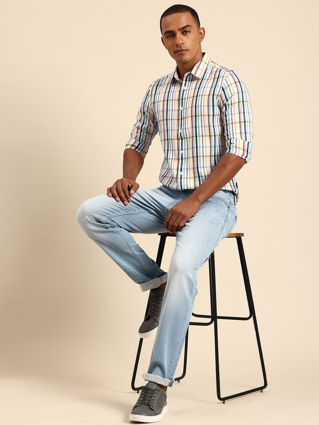 Being Human Slim Fit Opaque Pure Cotton Checked Casual Shirt