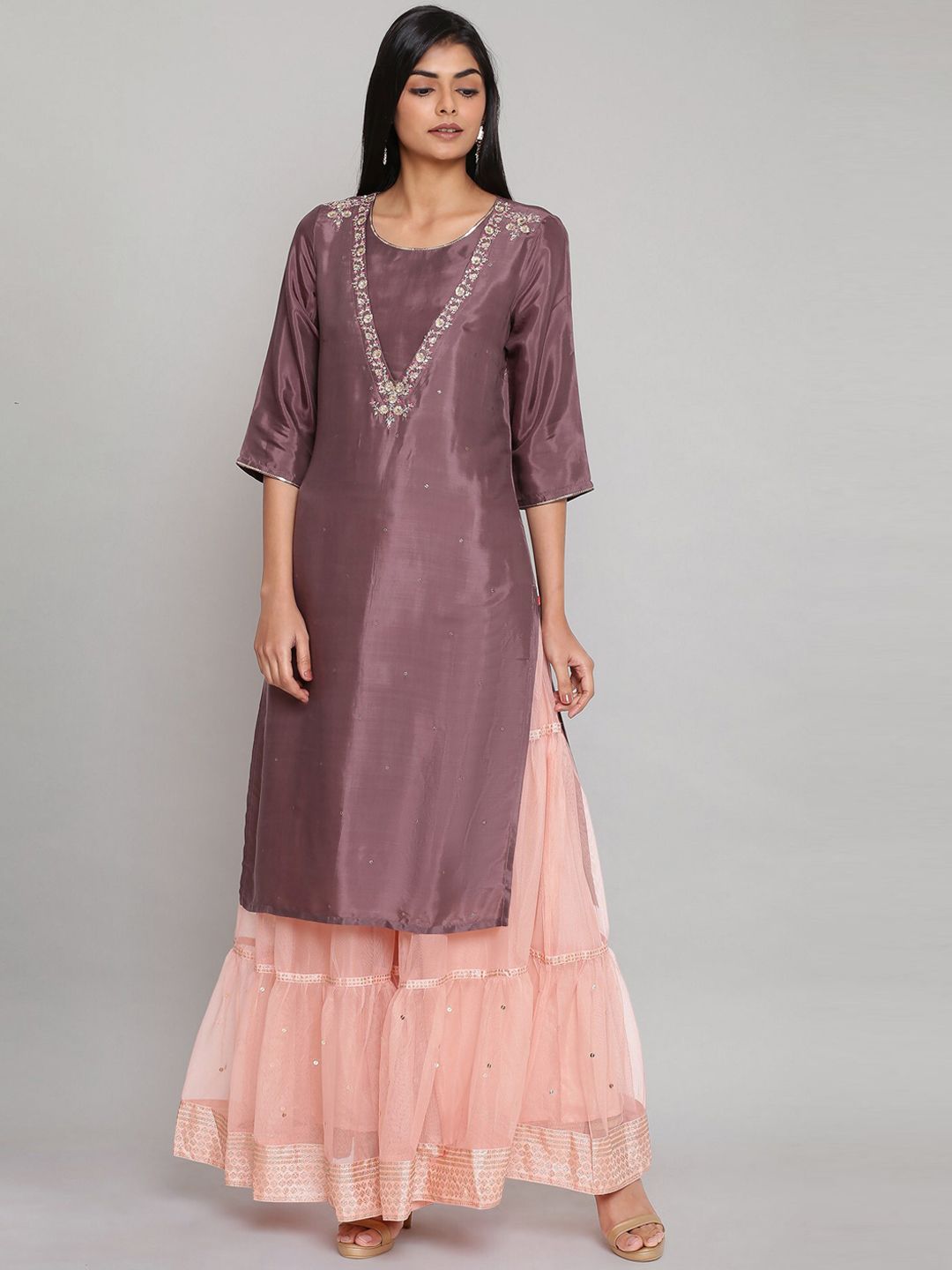 W Women Peach-Coloured Pleated Shararas