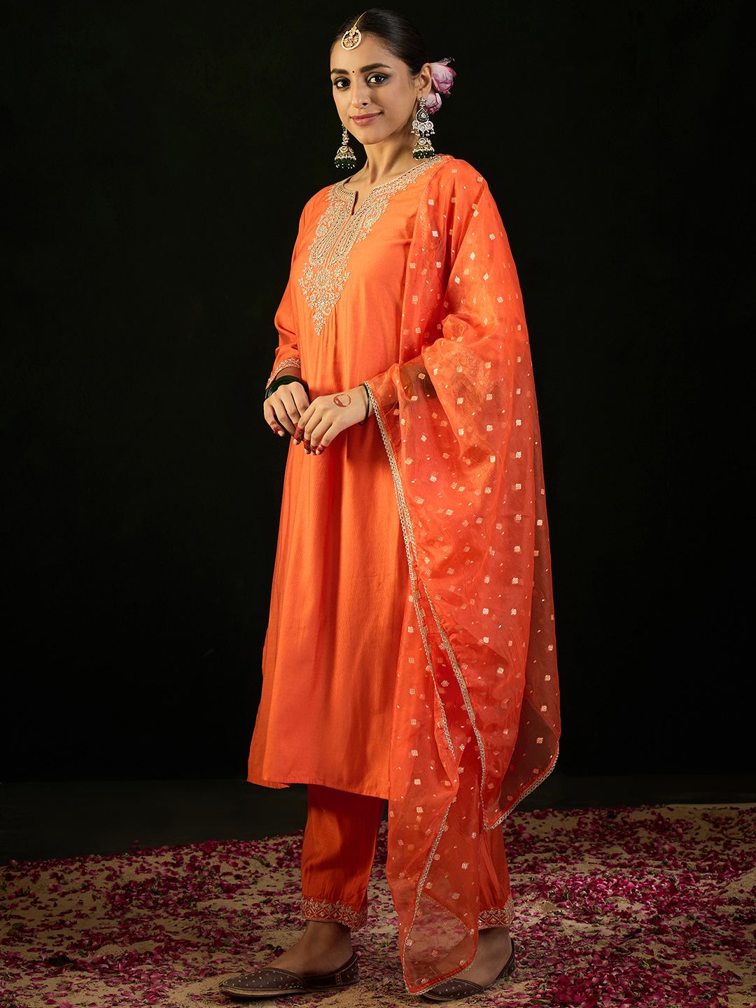 Indo Era Paisley Yoke Design Liva Straight Kurta With Trousers & Dupatta