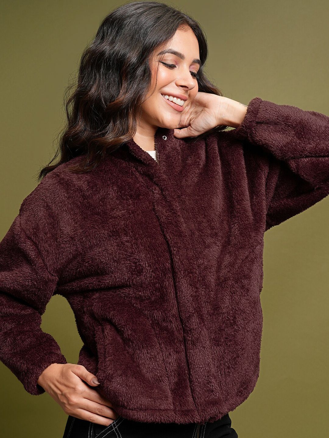 Tokyo Talkies Brown Self Design Open Front Jacket