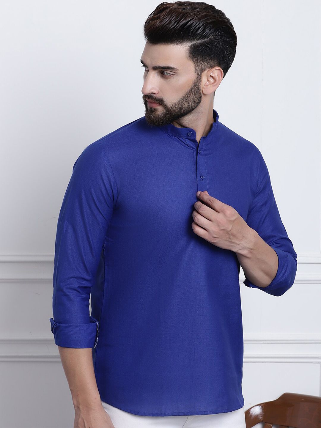 SOJANYA Mandarin Collar Roll Up Sleeves Kurta