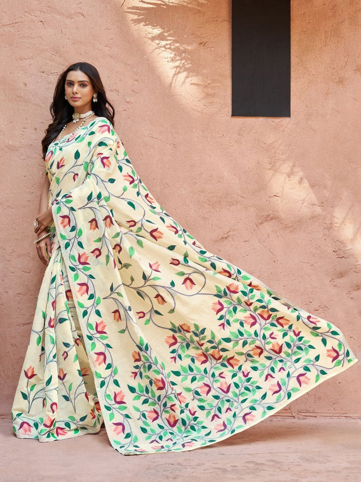 KALINI Woven Design Pure Cotton Jamdani Saree