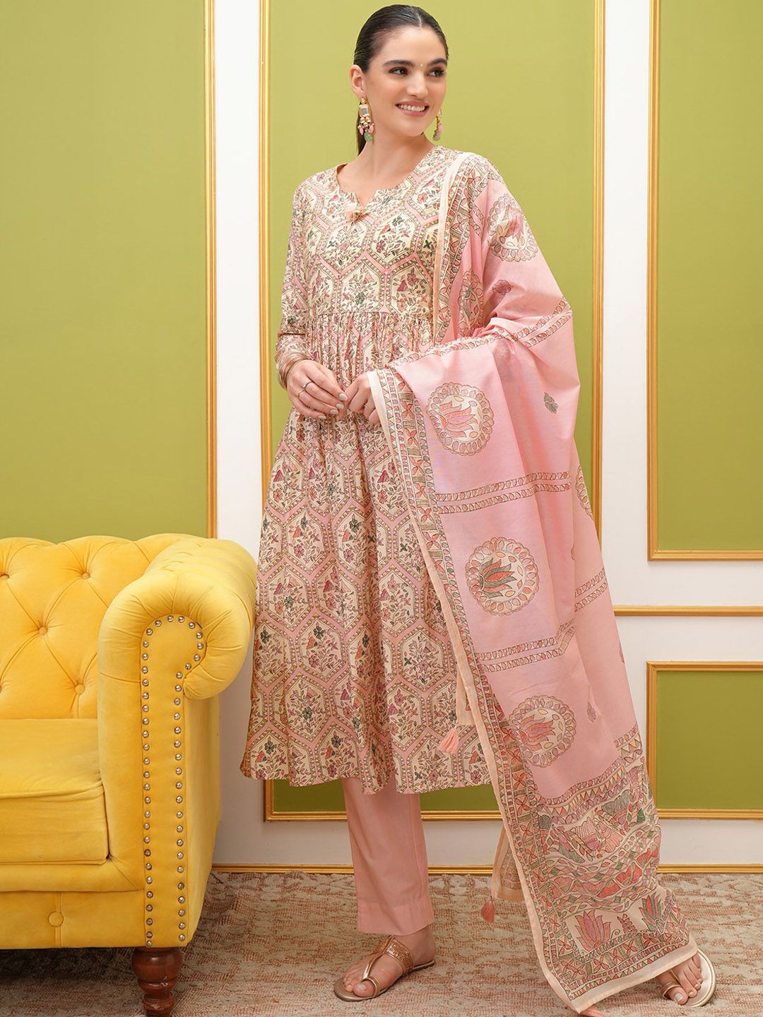 Vishudh Floral Printed Regular Kurta with Trousers & With Dupatta