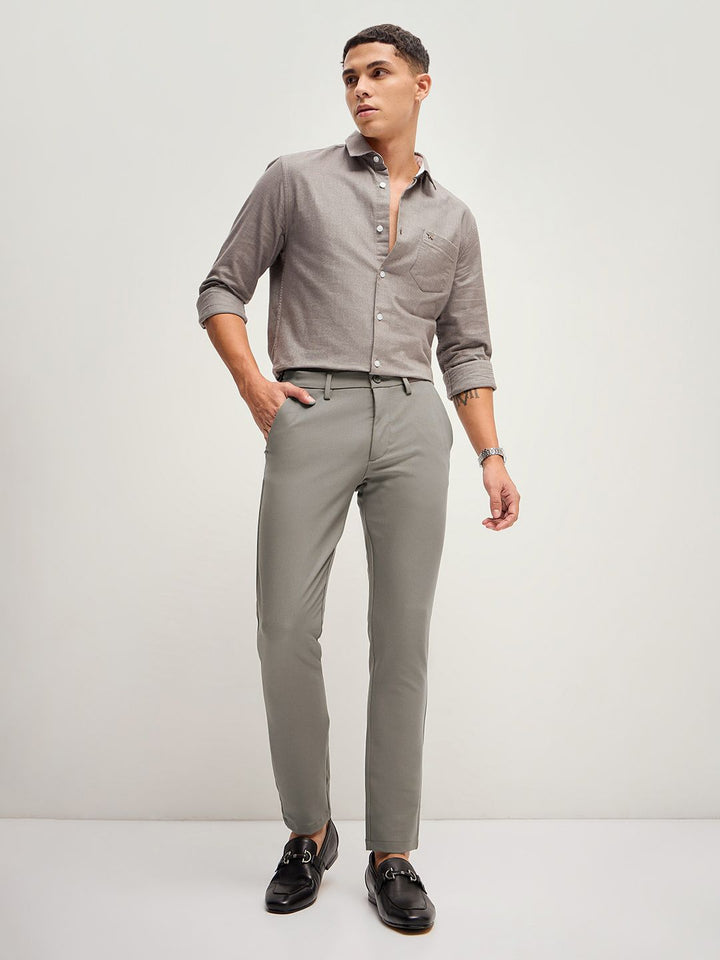 THE BEAR HOUSE Men Solid 4 Way Stretch Formal Trouser