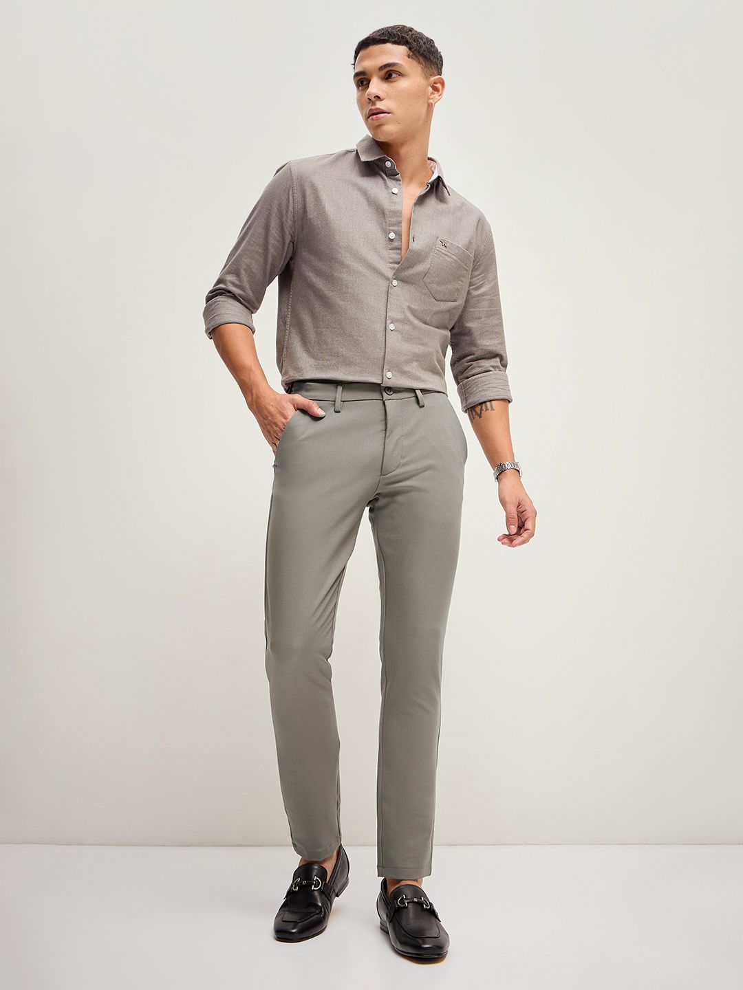 THE BEAR HOUSE Men Solid 4 Way Stretch Formal Trouser