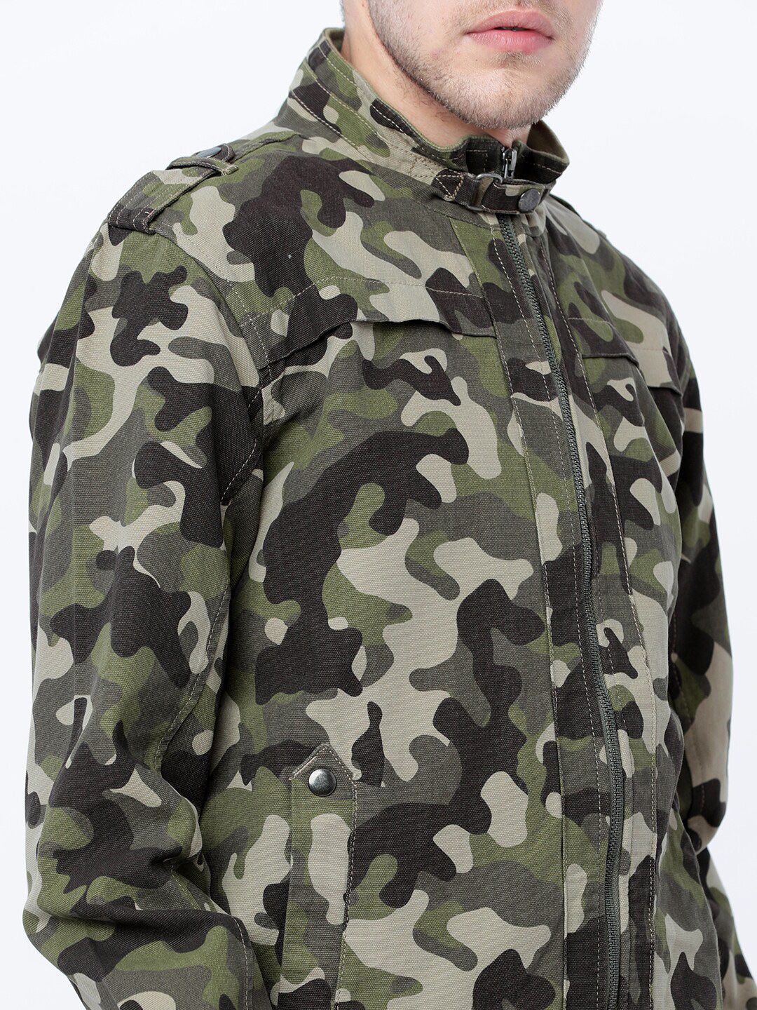 HIGHLANDER Men Olive Green & Beige Camouflage Bomber Jacket