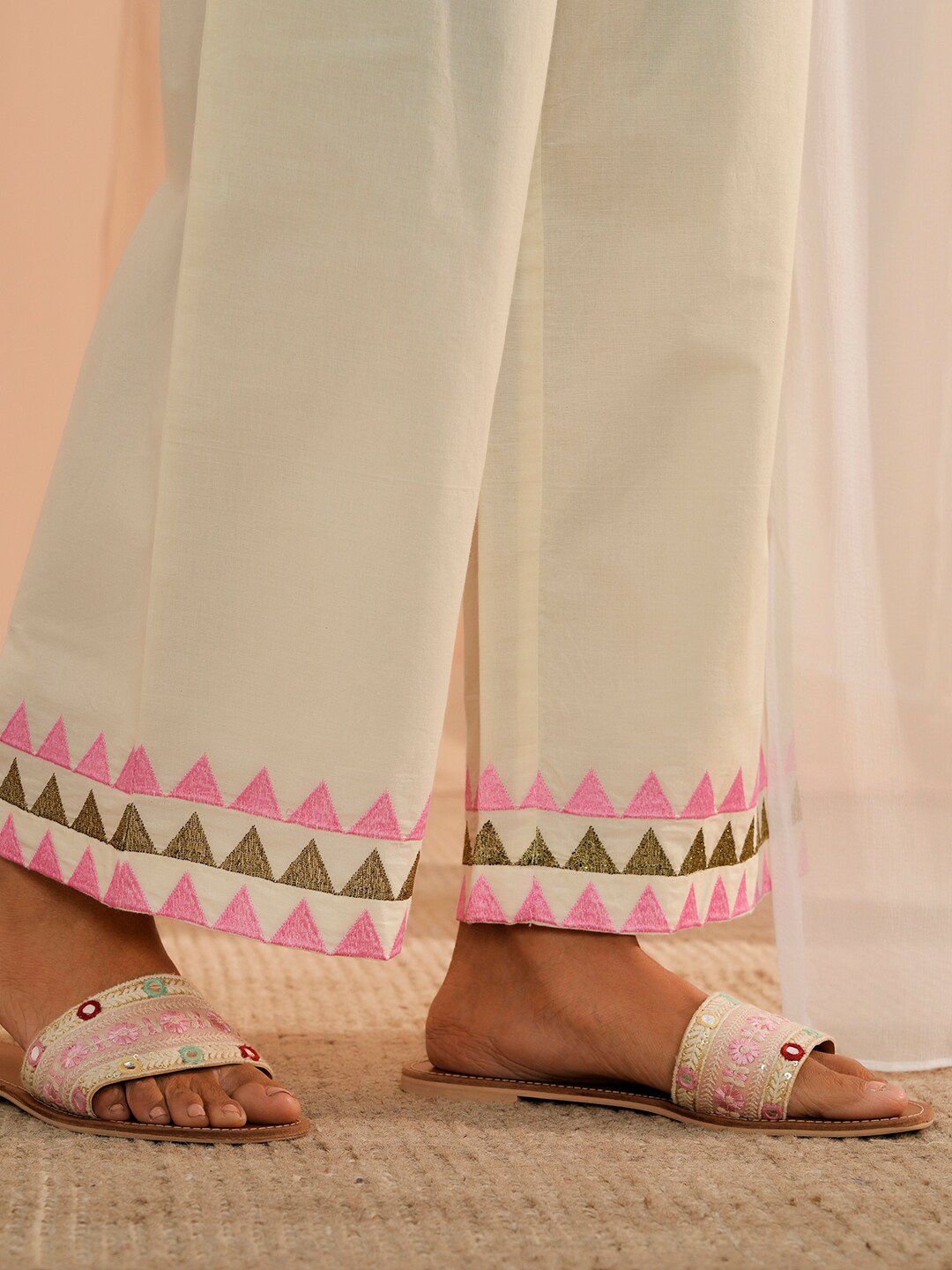 Libas Floral Embroidered Thread Work Pure Cotton Kurta With Palazzos & Dupatta