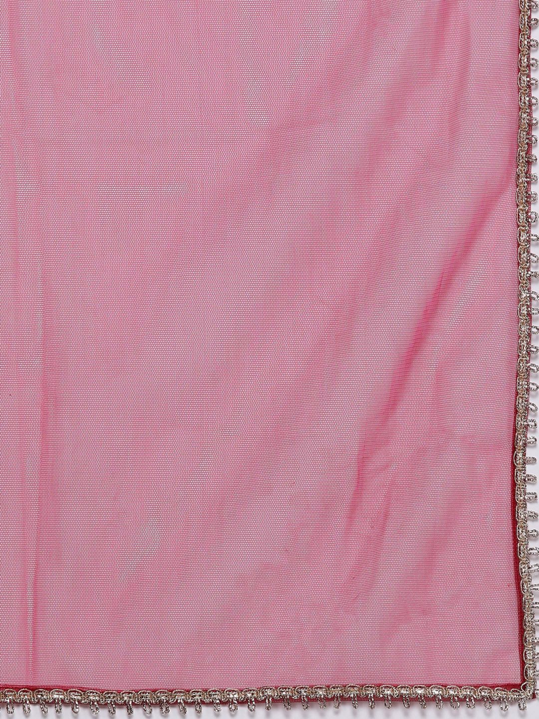 Indo Era Women Striped High Slit Thread Work Liva Kurta With Trousers & Dupatta