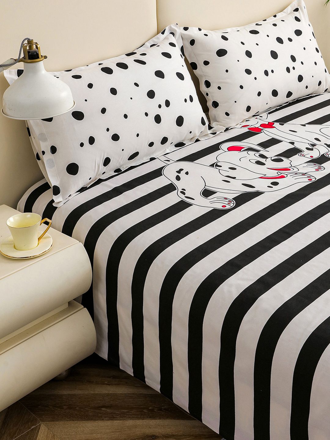 Story@home White Black Cotton 210 TC 1 King Double Bedsheet with 2 Pillow Covers